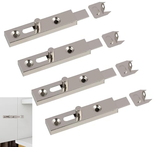 Pestillo de Metal para Armarios, Modelo H1255, 50 mm, Incluye Tornillos Visibles, Recto, de Acero Niquelado, Pack de 4 Unidades, para Muebles,pestillo deslizante armario Cajas y Armarios