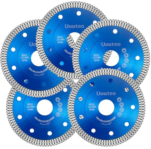 Uouteo 115mm Diamond Cutting Discs for Angle Grinder | Pack of 5 - Super Thin Fast, Clean Cut on Porcelain,Tiles, Marble and Ceramics