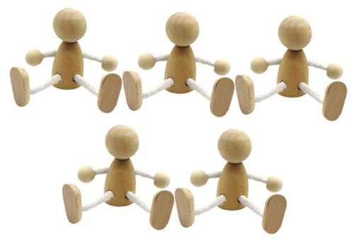 CLISPEED 6Pcs Wooden Peg Dolls with Movable Arms and Legs - Unfinished Blank Wooden Dolls for DIY Craft Figures - Educational Art Projects and Creative Painting Decor