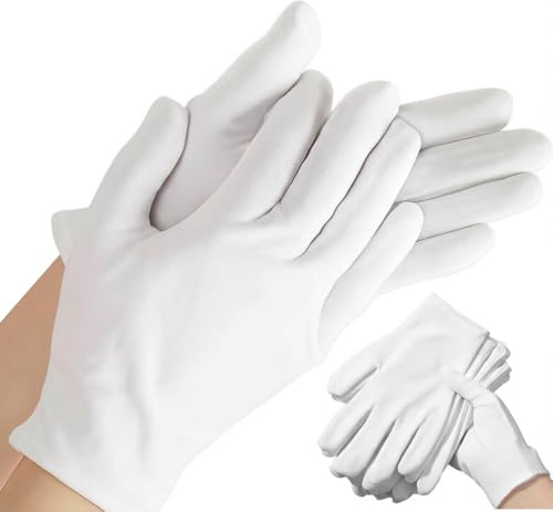 5 Pairs White Cotton Gloves for Dry Hands Overnight Bedtime Moisturising Breathable Inspection Cloth Washable Thickened Work Glove for Adults Women and Men