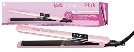 Demeliss PINK Lisseur 2 en 1 Barbie™ – Plaques Fines Céramique Tourmaline Infusées Kératine – Lissage Net, Boucles Rebondies – Température Réglable 150°C à 230°C – Design Ergonomique Professionnel