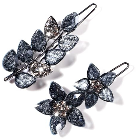 Vintage Strass Französische Haarspange, 2 Stück Ausgefallene Haarspangen Für Damen, Blume Haarspangen Mit Strasssteinen, Blau Dekorative Haarschmuck Für Verlobung Abschlussball Valentins Hochzeit