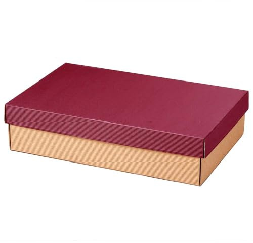 3er Geschenkkarton mit Stülpdeckel, 38,5 x 25,5 x 9 cm, bordeaux/natur, 25 Stück
