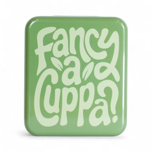 TINIT Tea Bag Travel Tin 'Fancy a Cuppa?' - Portable Metal Tea Bag Storage Box Teabags, Pocket-Sized Container Commuting Gifts Lovers Coffee (Sage on Olive)