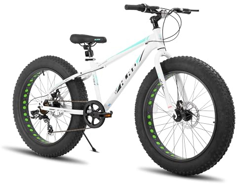 HILAND 24 Inch Fat Tire Mountain Bike, 7 Speed Mountain Bicycle for Men Women, Dual Disc Brakes, Off-Road Bicycle for Adults and Teens, White