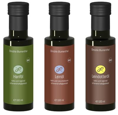 Landeria Bio Speiseöl Geschenkset Omega pur, Bioland, 3 × 100 ml | Leinöl, Hanföl & Leindotteröl | Mild-nussige Vielfalt für die kalte Küche | Vegan