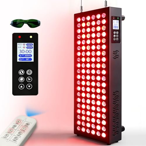 ShineMuse Rotlichtlampe Panel 630-850nm – 600W, Dual-Chip, 5 Stufen, Zubehör | 120-LED Rotlicht Panel | 630-850nm Dual-Chip | 600W | 5 Helligkeiten | Timer + FB | Schutzbrille inkl. | Ganzkörper & Gesicht