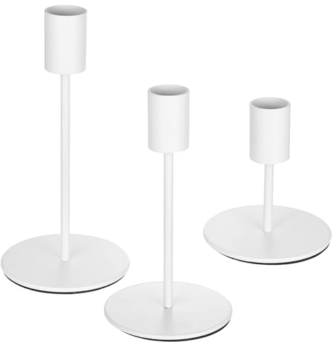 3 Pcs Candelabro Blanco, 9/14.5/16.5 cm Candelabros para, Candelabros Decorativos de, Candelabro Decorativos de Velas para Velas Cilindro Decoración de Mesa Bodas Cumpleaños(Blanco)