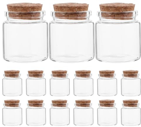 Ipetboom 15pièces Petites Bouteilles Verre Bouchon Liège Bocaux Décoratifs Ronds pour Messages Projets Créatifs et Art du Sable