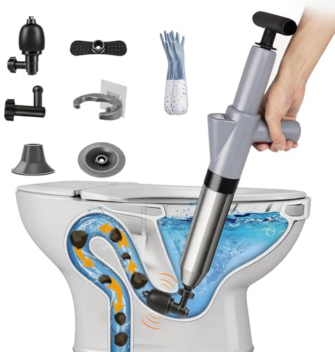 LEDLightsWorld Toilet Plunger, High Pressure Plunger Kit, Unblocker Heavy Duty Toilet Plunger with Gloves and 4 Replaceable Heads, Toilet Plungers for Unblocking Bathtub, Sink, Drain and Pipe Clogs
