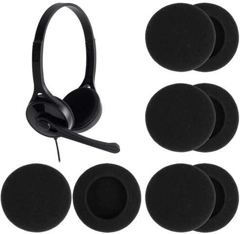 8 Pièces Coussinets de Rechange en Mousse pour Casque d'Écoute (Noir) | Éponge Housses pour Écouteurs, Tissu Élastique et Respirant, 50mm Housses de Casque Extensibles Lavables pour Salle de Sport