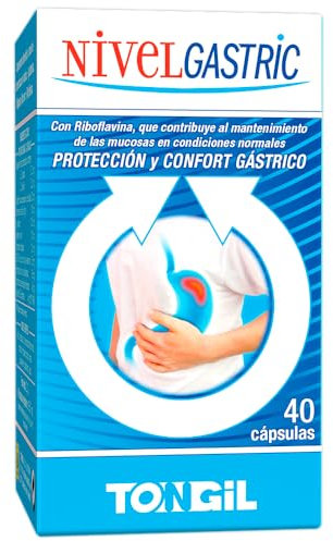 Nivelgastric | Fórmula Antiácidos Estómago para Salud Gastrointestinal | Con Regaliz, Jengibre, Nopal, Aloe Vera y Riboflavina | Extracto Patentado Gutgard | Vegano, No-GMO | 40 Cápsulas | TONGIL