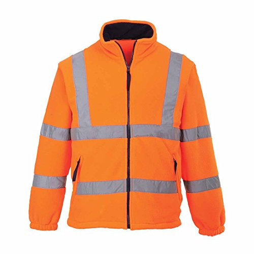 Portwest F300 Hi-Vis Reflective Fleece Jacket with Pockets - CE Certified High Viz Outdoor Safety Workwear, Orange, L
