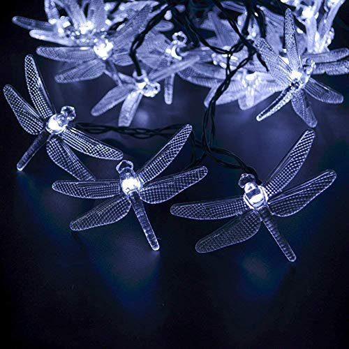 CrazyFire® Dragonfly Solar String Fairy Light Cold White Waterproof 6m/19.7ft 30 LED 2 Modes Garden Decoration Light for Home, Outdoor, Garden, Patio, Christmas Tree, Flower, Lawn, Festival, Wedding, Birthday, Party, Halloween