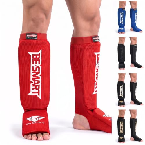 BeSmart MMA Shin Guards Martial Arts Shin Guards Padded, Adjustable Muay Thai Leg Guards with Instep Protection for Kickboxing Training and Sparring