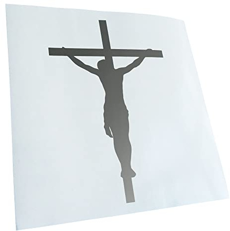 Kiwistar - Autoaufkleber - Silber - 14,5x10cm Jesus am Kreuz - Heckscheibe Auto Aufkleber wetterfest für Kfz LKW Mofa Truck - Sticker außen selbstklebend Tuning Zubehör für Fenster Fahrzeug Scheibe