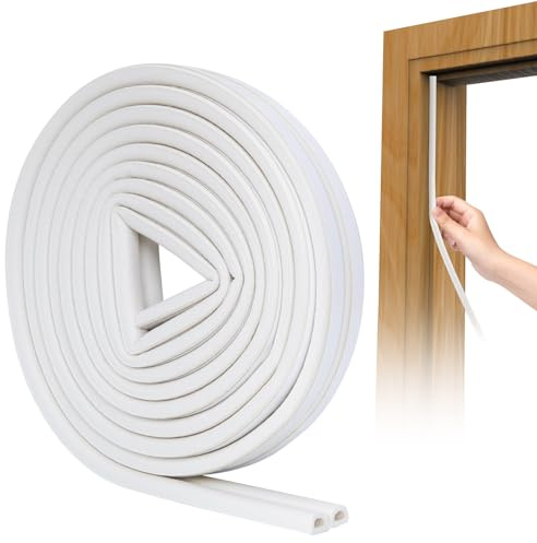 SUNMON D-Type Strip Door Weather Stripping Door Seal Self Adhesive Foam Soundproofing for Doors and Windows, Oundproofing Weatherstrip Gap Collision Avoidance（White）