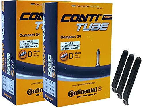 pneugo! Set 2 x Continental Fahrradschlauch 24 Zoll Blitzventil 37-540/47-507 (Compact) + 3 Reifenheber