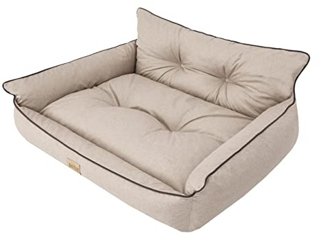 DOGGY Hundebett Haustierbett Hundeliege Gesteppt Hundekissen Bett Sofa Hundematratze Tierbett Hundesofa Matratze, Beige Ökoleinen, XL - 82 x 63 cm