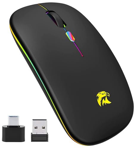 Mouse Senza Fili LED Slim a Due Modalità(Bluetooth e 2.4G Wireless) Ricaricabile con Adattatore USB e Tipo C 3 DPI Regolabili per iPad OS 13/MacBook/Laptop/Mac OS (Black)