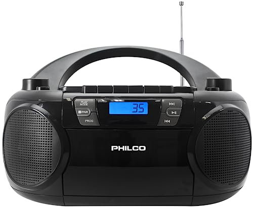 Philco Lettore CD portatile Boombox Bluetooth con lettore di cassette tutto in uno potente stereo Boom Box CD Radio Player per la casa con bassi potenti, radio FM/USB/MP3/ingresso AUX