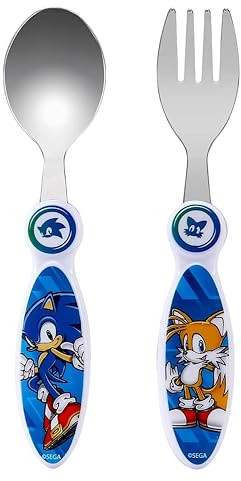 Set posate in acciaio inossidabile atossico Sonic 2 pezzi cucchiaio e forchetta per bambini