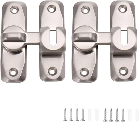 90/180 Degree Door Lock, 2PCS Barn Door Lock Safety Sliding Silver | Security Door Latch Small Gate Latches Hardware for Barn, Garden, Bathroom, Cabinet, Window, Sliding Door
