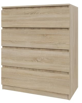 Mebligo - Kommode mit 4 Schubladen 80 cm Breit, Komodenschrank für Schlafzimmer, Kommode Wohnzimmer, Kinderzimmer, Jugendzimmer und Büro (B:80 x H:97 x T:40 cm) - Sonoma-Eiche