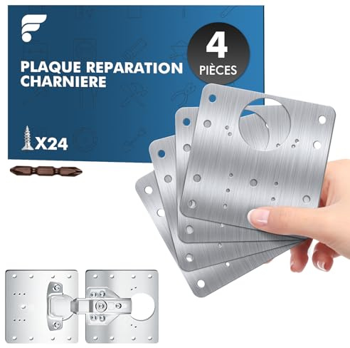 Shinfly Scharnier Reparaturplatte 9x9 cm, 4 Stück Edelstahl Scharnier Reparaturset mit 24 Schrauben, Küchenschrank Reparaturplatte für Schranktüren, Schublade und Möbel