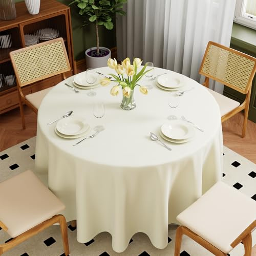 Zdada Tovaglia Beige Lavabile, Rotonda, Ø225cm, in Poliestere, Antigraffio, con Protezione Antimacchia, per Esterni, Biancheria da Tavolo per Giardino, Sala da Pranzo, Feste e Casa