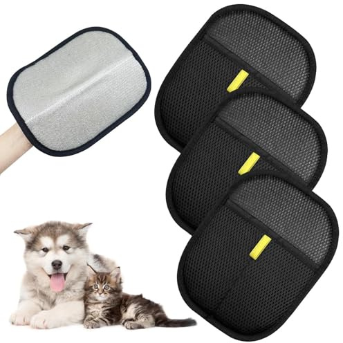 Nicphyn 3 Pezzi Guanto per Peli Gatto, Pet Hair Remover Glove, Guanti per la Toelettatura del Cane, Rimozione dei Peli di Gatti Guanti, per Cani e Gatti, per Rimuovere i peli Animali Vestiti, Divani