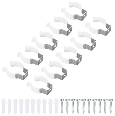 TA-VIGOR 10Pcs T8 U Clips Holder Bracket for LED Light Bulb Mounting Bracket Support Stainless Steel Fluorescent Tube Holder Screw Pipe Clamps Spring Holder Tool Clips to Prevent Sagging, White
