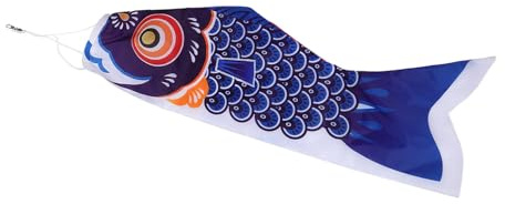 DECOMELODY Bandiera Giapponese a Forma di Carpa Koinobori in Poliestere Blu 100Cm, Manica a Vento per Esterni e Festival, Decorazione Tradizionale da Giardino Struttura Robusta e Resistente