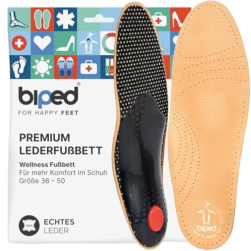 biped Premium ortopediska iläggssulor i äkta läder – Fotvalvsstöd med framfotskudde och hälkopp – Komfortsulor som lindrar smärta i fötterna z1706(39)