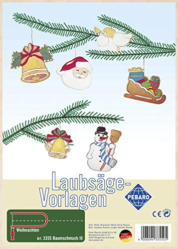 Pebaro 335S Laubsägevorlage Baumschmuck III, 3mm Sperrholz DIN A 4, Motiv vorgedruckt, aussägen mit Laubsägebogen, basteln, anmalen, fertig, Laubsägen, Basteln mit Holz, Geschenkidee, Weihnachtsdeko