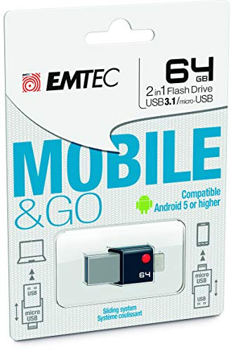 Emtec ECMMD8GT203 - Memoria USB 3.0 (3.1) Serie Dual Mobile Go T200 64 GB, 2 en 1: OTG Dual Connective USB A/Micro-USB