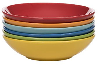 Kaleidos Classico Set 6 Piatti Fondi, Stoneware (Gres), Giallo/Verde/Blu Azzurro/Arancio/Rosso, 21x21x10 cm, 6 unità