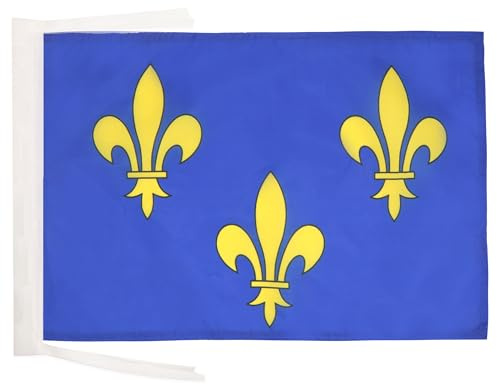 AZ FLAG - Drapeau 3 Fleur de Lys Bleu et Or - 45x30 cm - Pavillon Royaume De France 100% Polyester Avec Deux Cordelettes - 20g