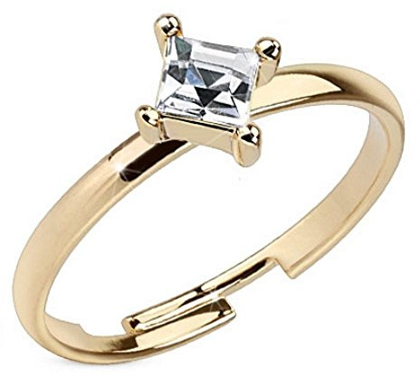 Bungsa Zehenring Stein Zirkoniakristall Damen Mittelring Größenverstellbar Gold Brass (Zehring Fussschmuck Fussring Toe-Ring Nail Ring Mittelring Nagelring biegbar verstellbar)