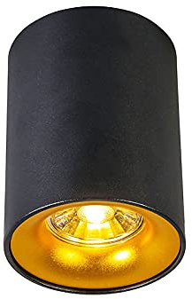 Qazqa Deckenstrahler, Deckenspot - Ronda - Schwarz Gold, max. 50W, Geeignet für LED, 8cm, Ideal als Wohnzimmerlampe, Küche lampe und