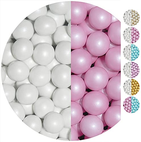 EinsSein 0,7kg Crispy chocolat Dragees perles mariage Mix grand blanc-rose perle -ca.1,8 cm perles- dragées baptême communion amandes feter et recevoir fêter de fete couleur pas cher aux bombe tag