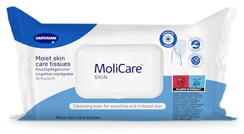 MoliCare Toallitas Íntimas Desechables, Humedecidas con Loción Limpiadora, Libre de PEG, 50 Unidades