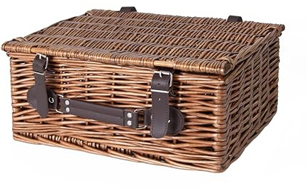Traditional Premium Wicker Gift Basket With Lid Empty Picnic Hamper WIth Handle Shop Retail Display Basket (Brown, Small)