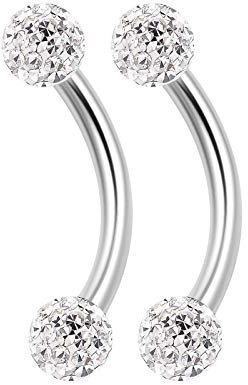 KJM FASHION 2 Stk Chirurgenstahl Banane Ohr 1,2 mm 16 g 8 mm 5/16 Inch 3mm Klar Ferido Kristall Kugel Eyebrow Rook Daith Ohrringe Piercing Schmuck 2123