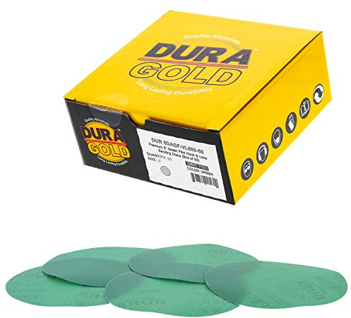 Dura-Gold Premium 5 Green Film Sanding Discs - 600 Grit (Box of 50) - Hook & Loop Backing Sandpaper Discs for DA Sanders, Finishing Fine Cut Abrasive - Sand Automotive Car Paint, Woodworking Wood