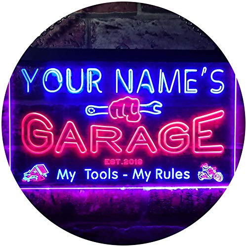 ADVPRO Personalized Your Name Est Year Theme Garage Man Cave Deco Dual Color LED Barlicht Neonlicht Lichtwerbung Neon Sign Rot & blau 400 x 300mm st6s43-pp1-tm-rb