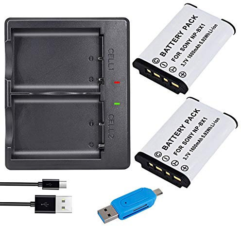 CITYORK NP-BX1-Ersatzakku (2er-Pack) und Dual-LCD-Ladegerät für Sony NP-BX1 / M8, Cyber-Shot DSC-HX80, HX90V, HX95, HX99, HX350, RX1, RX1R II, RX100 (II / III / IV) / V / VA / VI), FDR-X3000