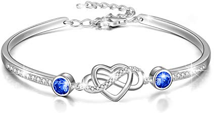 AOBOCO Infinity Geburtsstein Armband Sterling Silber Damen Liebes Unendlichkeitszeichen Armreif Armband Geburtstag Freundschaft Hochzeitstag Geschenke für Freundin Mutter