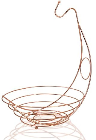 Modern Style Fruit Bowl with HOO for Bananas-Stainless Steel Silver Chrome Plated Fruit and Veg Basket Bowl by Crystals® (Copper)