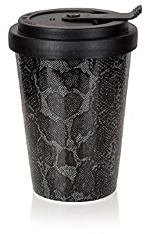 Mahlwerck Kaffeebecher to go, Porzellan Coffee to go Becher mit auslaufsicherem Deckel, Animal Print, Leopard, Snake Black, 300ml